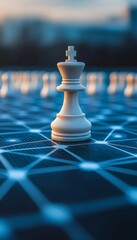 Poster - Strategic Leadership in Digital Age White Chess King on Futuristic Blue Data Network