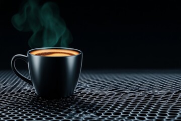 Poster - A dark, moody depiction of a black coffee cup with swirling, shadowy steam, set on a dimly lit, gothic table