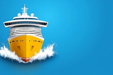 Aufkleber - A flat 2D design of a cruise ship in a vibrant ocean setting, drawn with clean lines and bright colors on a white canvas