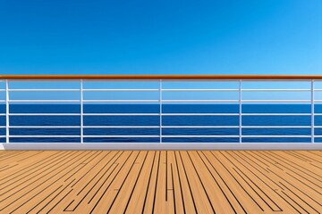 Poster - A minimalist design of a ship railing with the ocean beyond, featuring simple lines and soothing colors