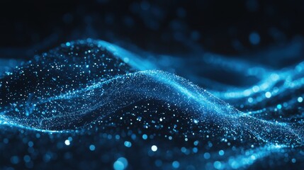 Fototapete - A vibrant data matrix forms a swirling vortex, generating dynamic patterns and captivating light effects in a dark, expansive space, illustrating the fusion of technology and creativity