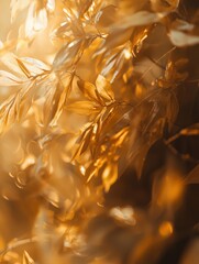 Wall Mural - Golden leaves illuminated by soft sunlight