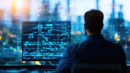 Poster - Man Analyzing Data on Computer Screen with Digital Visualization