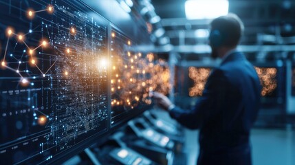 Poster - Professional Working in High-Tech Control Room with Data Visualization