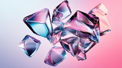 Poster - Geometric shapes are spinning gracefully in a swirling motion against a pastel gradient backdrop. The vivid colors create an engaging and energetic atmosphere