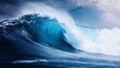 © Zoro - Majestic ocean wave crashing, vibrant blue hues, dramatic sky.