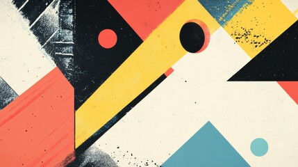 Poster - Dynamic graphic design features bold and vibrant abstract elements with geometric shapes in red, yellow, blue, and black. Perfect for modern artistic inspiration