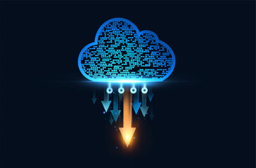 Poster - Data storage and server upload. Cloud computing technology.Copy data to a backup cloud.