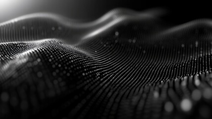 Poster - Undulating patterns of lines and dots form an intricate abstract landscape, evoking a sense of depth and motion against a contrasting black backdrop. The design showcases fluidity and dynamism