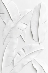 Poster - White embossed banana leaves pattern on paper. Three dimensional design. Natural, minimalist. Elegant design for decor wallpaper. Abstract art. Modern illustration with tropical style. Ideal for