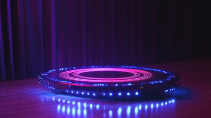 Poster - A vibrant, illuminated platform emits swirling lights as a robotic AI hologram begins to form above it. The atmosphere is filled with anticipation and technology