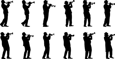 set of a man playing the trumpet,Silhouette of a trumpet player