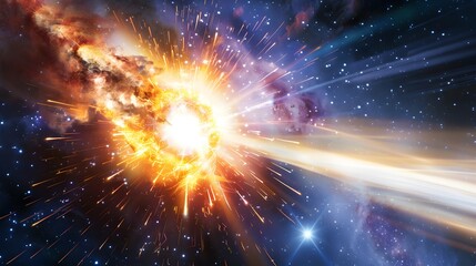 Wall Mural - cosmic explosion with fiery impact in deep space, surrounded by starry sky