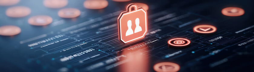 Poster - Digital interface with glowing icons and security symbols, showcasing technology and data protection