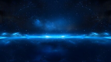 Wall Mural - blue cosmic horizon with glowing light line, futuristic depiction of a blue cosmic horizon with a gl