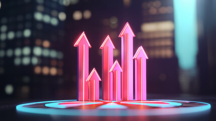 Aufkleber - Rising arrows symbolize growth and success in vibrant cityscape