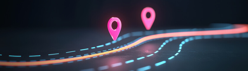 Poster - Bright roadmaps with luminous destinations, showcasing vibrant markers