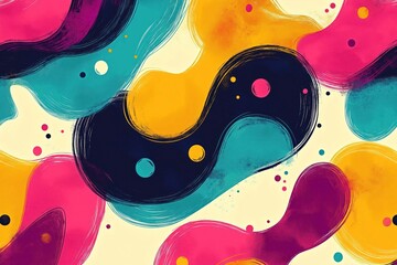 Poster - Colorful abstract pattern with flowing shapes, dots. Dynamic, bright colors create fun, playful look. Creative design using simple lines, shapes for trendy aesthetic. Suitable for children items