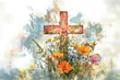 © Tatsiana - Embracing beauty in faith with a watercolor cross adorned with vibrant wild flowers