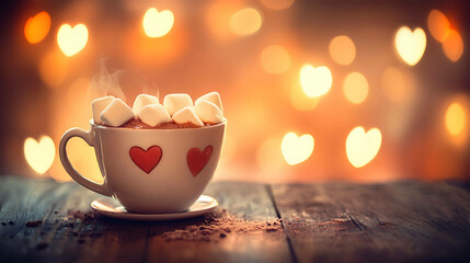 Wall Mural - Warmth in a Cup: Heart-Shaped Marshmallows Floating in a Cozy Coffee