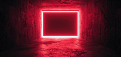 Poster - A captivating red neon frame highlights an empty space, creating a striking visual effect.