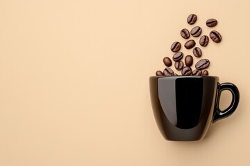 Aufkleber - A clean composition of a coffee cup silhouette with a single bean icon inside, set against a neutral-colored background