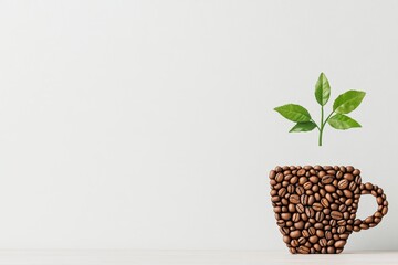 Aufkleber - A clean composition of a coffee cup silhouette with a single bean icon inside, set against a neutral-colored background