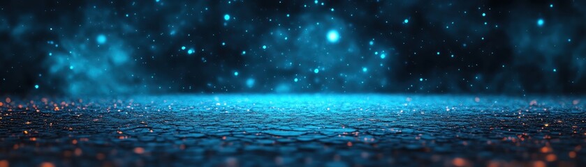Poster - A mesmerizing blue abstract background with sparkling lights and reflections.