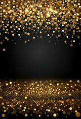 Wall Mural - black background with golden shimmers and free space