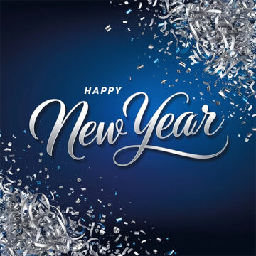 Happy new year wishing card bright blue color background