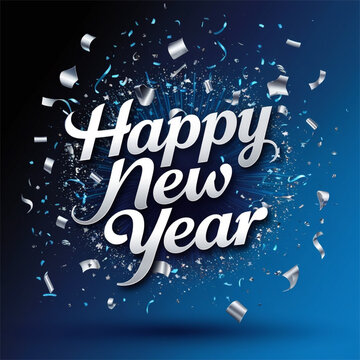 Happy new year wishing card paper fly design with blue background