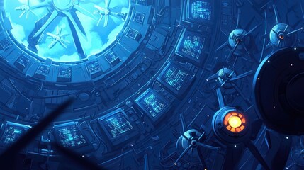 Poster - Futuristic High-Tech Laboratory Interior with Glowing Panels and Lights