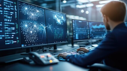 Poster - Data Analyst Working with Advanced Technology on Multiple Screens