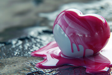 Poster - Sweet pink heart made of paint is melt dripping down. Valentines Day concept of love and romance
