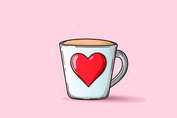Aufkleber - A flat vector design of a coffee cup icon with a simple heart shape drawn in foam art, surrounded by soft pastel hues