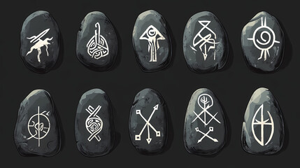 Wall Mural - Set of stone runes, isolated. druid runes for game with different magic symbols. Runes. Illustration