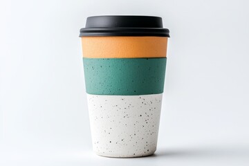 Poster - A minimalist representation of a takeaway coffee cup with clean geometric shapes and muted earth tones