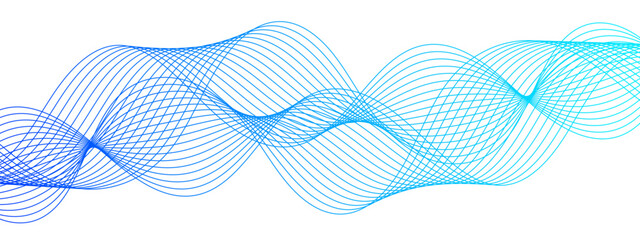 Poster - Horizontal Blue wave on white background. Abstract wavy lines. Futuristic tech background with Curved wavy line. Creative wavy stripes line art.  Modern stream wave & round line design