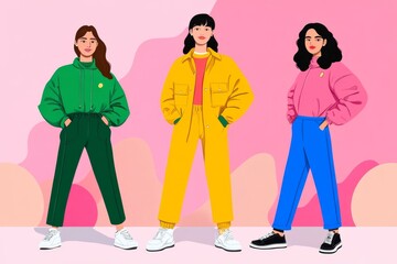 Poster - A simple illustration of diverse figures standing side by side, represented in bold colors and clean lines