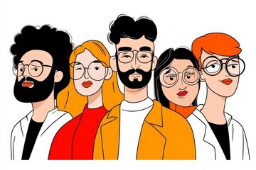 Poster - A simple illustration of diverse figures standing side by side, represented in bold colors and clean lines