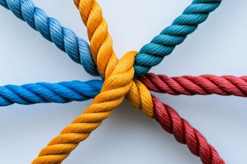 Aufkleber - A vivid and detailed knot formed by colorful ropes, set against a clean white background, symbolizing collaboration, strength, and diversity