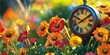 © Pech - A bright image of a clock with flowers blooming around it, symbolizing daylight saving time and the idea of spring forward.