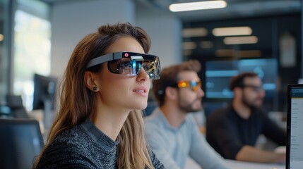 Aufkleber - Tech-savvy team using wearable devices to track project milestones and productivity metrics