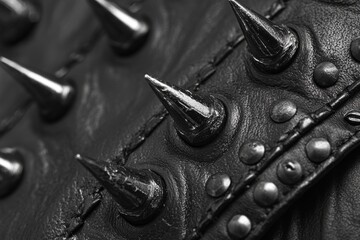 Black leather clothing with metal spikes and rivets creating a punk or heavy metal fashion statement