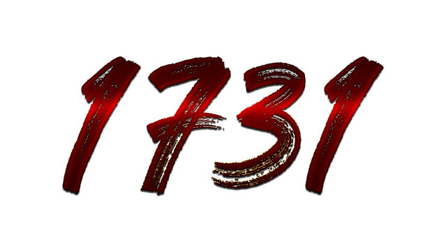 3D blood red number design of 1731 on white background.