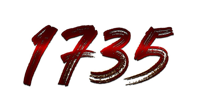 3D blood red number design of 1735 on white background.
