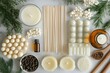 © Michael - Natural soy wax flakes, essential oils, wicks, dried flowers, wooden sticks, and other candle making supplies creating a cozy atmosphere