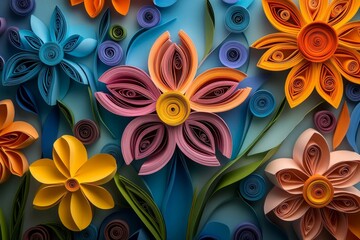 Poster - Intricate paper flowers blooming in vibrant colors, showcasing the art of quilling