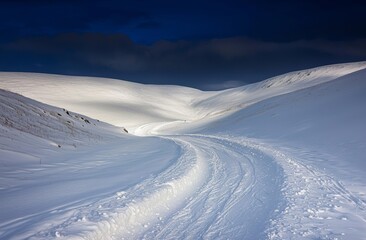 Poster - A winter photo of Iceland in the snow, a winter adventure, hiking in the mountains, a winter trip, an adventure-filled trip.