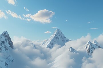 Poster - A panoramic view of the top of a mountain glacier with a blue cloudy sky